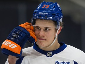 Jesse Puljujarvi takes part in an Edmonton Oilers practice at Rogers Place on Oct. 5, 2016. (David Bloom)