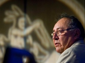 Fort McKay Chief Jim Boucher delivers a keynote speech during the Pipeline Gridlock Conference at the Hyatt Regency in downtown Calgary, Alta., on Monday, Oct. 3, 2016. Lyle Aspinall/Postmedia Network