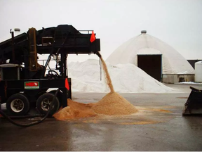 This is road salt that has been blended with beet juice to use as de-icer. -