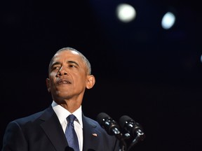 US President Barack Obama speaks during his farewell address in Chicago, Illinois on January 10, 2017. Barack Obama closes the book on his presidency, with a farewell speech in Chicago that will try to lift supporters shaken by Donald Trump's shock election. (NICHOLAS KAMM/AFP/Getty Images)