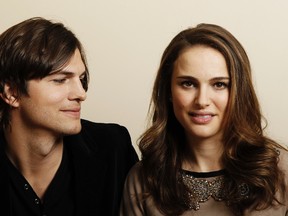 In this Jan. 7, 2011, file photo, actor Ashton Kutcher, left, and actress Natalie Portman, from the film "No Strings Attached" pose for a portrait in Beverly Hills, Calif. Portman tells Marie Claire magazine in an interview published Jan. 11, 2017, that Kutcher was paid three times as much as her for co-starring in the 2011 film. (AP Photo/Matt Sayles, File)
