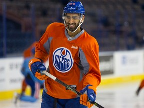 Edmonton forward Jujhar Khaira (54) participates in an Edmonton Oilers practice held at Rexall Place in Edmonton, Alta., on Monday December 28, 2015.  Ian Kucerak/Edmonton Sun/Postmedia Network