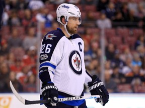 Blake Wheeler has excelled in his first season as captain of the Winnipeg Jets. (File photo by Mike Ehrmann/Getty Images)