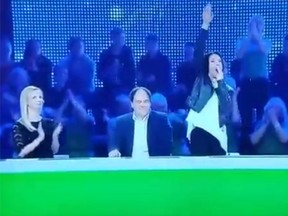 Lithuanian actress Asta Baukute, 49, made the Adolf Hitler moustache and Nazi-salute gestures and yelled “Jew, Jew, Jew” on a Lithuanian National Radio and Television LRT show called "Guess the Melody." (YouTube screengrab)