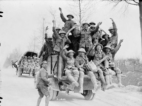 Victorious Canadians returning from Vimy Ridge in 1917 / William Castle, Canada. Dept. of National Defence – Library and Archives Canada.