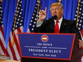 President-elect Donald Trump speaks during a news conference in the lobby of Trump Tower in New York, Wednesday, Jan. 11, 2017. (AP Photo/Evan Vucci)