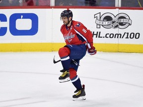 Capitals left wing Alex Ovechkin scored a goal against the Penguins for the 1,000th point of his NHL career on Wednesday. (Nick Wass/AP Photo/Files)
