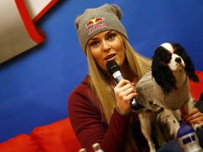 Lindsey Vonn at a press conference during the Audi FIS Alpine Ski World Cup Women's Downhill Training on Jan. 12, 2017. (Christophe Pallot/Agence Zoom/Getty Images)