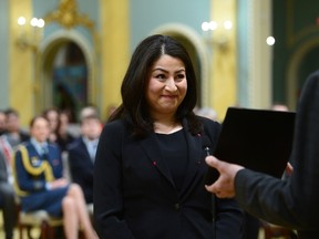 Maryam Monsef is sworn in as Minister of Status of Women during a ceremony at Rideau Hall in Ottawa on Tuesday, Jan 10, 2017. (THE CANADIAN PRESS/Sean Kilpatrick)