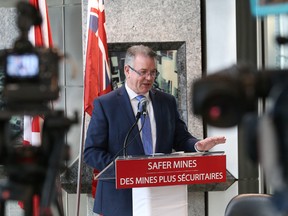 Minister of Labour Kevin Flynn gives an update on progress of making Ontario mines safer during a press conference in Sudbury, Ont. on Thursday January 12, 2017. John Lappa/Sudbury Star/Postmedia Network