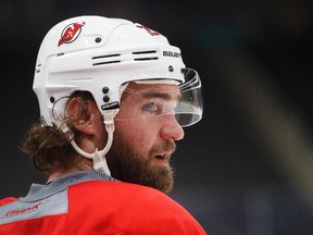 New Jersey Devils Luke Gazdic takes part in a practice session in Edmonton on Wednesday, Jan 11, 2017. (The Canadian Press)