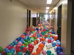 One of Quebec's largest unions inundated a floor at the Gatineau hospital with 900 balloons representing 900 active grievances on Wednesday, January 11, 2017.