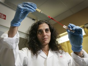 In this June 10, 2010 file photo, Dr. Nada Jabado in a lab at the Montreal Children's Hospital is taking a sample of DNA from a patient's blood. (Marie-France Coallier/Postmedia Network)