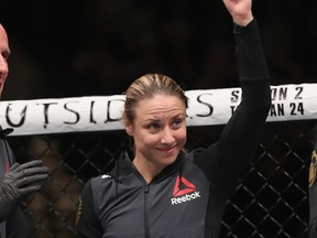 UFC strawweight Nina Ansaroff reacts after Amanda Nunes' victory over Ronda Rousey in their UFC women's bantamweight championship bout during the UFC 207 event on Dec. 30, 2016. (Christian Petersen/Getty Images)