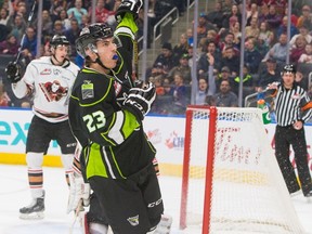 Edmonton Oil Kings forward Colton Kehler scored three goals in Lethbridge against the Hurricanes on Saturday, but it was not enough in a 6-5 loss.