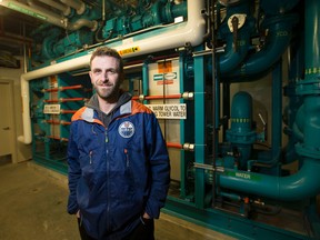 Jason Rimmer, assistant manager of engineering at Rogers Place, poses for a photo in the ice plant on Saturday, Jan. 14, 2017. (Greg Southam)