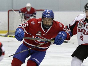 Adam Kim scored Kingston's lone goal in the Voyageurs' 4-1 loss to the host Toronto Patriots in OJHL action Saturday night. (Ian MacAlpine/Whig-Standard file photo)