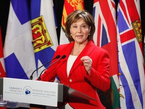 British Colombia premier Christy Clark speaks to the media at the Chateau Laurier hotel before the First Ministers‚Äô Meeting in Ottawa on Friday, December 9, 2016. THE CANADIAN PRESS/ Patrick Doyle