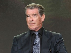 Actor Pierce Brosnan speaks onstage during the AMC presentation of The SON, HUMANS Season 2, Better Call Saul Season 3 on January 14, 2017 in Pasadena, California. (Photo by Jesse Grant/Getty Images for AMC Networks)