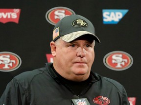 San Francisco 49ers coach Chip Kelly speaks at a news conference after the team's NFL game against the Seattle Seahawks in Santa Clara, Calif. on Jan. 1, 2017. (AP Photo/Marcio Jose Sanchez)