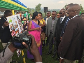 Marie Ntaganda shows off the work Le chemin de la lumiere has done to local dignitaries and media, in Kavumu, Rwanda. (Photo supplied)