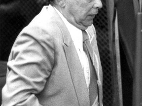 In this July 22, 1987, file photo, Nicodemo "Little Nicky" Scarfo arrives for a preliminary hearing concerning the 1985 shooting death of Frank "Frankie Flowers" D'Alfonso, in Common Pleas Court at City Hall in Philadelphia. Scarfo, whose reign over the Philadelphia Mafia in the 1980s was one of the bloodiest in its history, died Saturday, Jan. 14, 2017, at the age of 87 while in custody at the Federal Medical Center in Butner, N.C. (Philadelphia Daily News via AP, File)