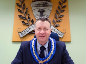 Central Huron mayor and Huron County warden Jim Ginn sits at his spot at the head of Huron council. (Darryl Coote/The Goderich Signal Star)