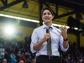 Prime Minister Justin Trudeau speaks during a town hall in Halifax earlier this month. He's in Winnipeg on Thursday. (THE CANADIAN PRESS file photo/Darren Calabrese)
