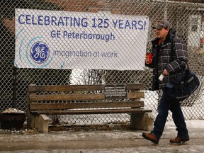 An employee enters the Monaghan Rd. entrance at General Electric Peterborough on Tuesday January 17, 2017 in Peterborough, Ont. Clifford Skarstedt/Peterborough Examiner file photo