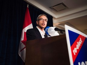 Former finance Minister Joe Oliver speaks at his election party in the riding of Eglinton-Lawrence on Canada's election day in Toronto on Monday, October 19, 2015. Oliver has lost his bid to become a Progressive Conservative candidate in the next Ontario election.(THE CANADIAN PRESS/Aaron Vincent Elkaim)