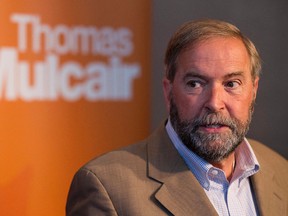 Federal NDP leader Thomas Mulcair speaks with the media at Federal NDP caucus at the Fairmont Hotel MacDonald in Edmonton, Alta., on Wednesday, Sept. 10, 2014. (Ian Kucerak/Edmonton Sun/ QMI Agency)