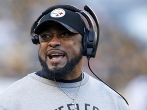 Pittsburgh Steelers head coach Mike Tomlin stands on the sideline during the second half of an NFL football game against the Cleveland Browns. (AP Photo/Jared Wickerham)
