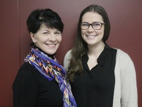 Nevis Prufer (left), past president of the Whitecourt Rotary Club, stands next to Meghan Casey, a Whitecourt-native international student the club helped provide a scholarship for (Joseph Quigley | Whitecourt Star).