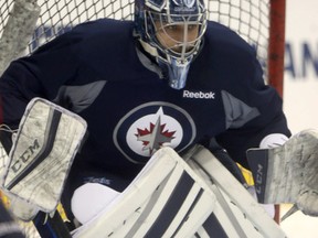 Winnipeg Jets goaltender Ondrej Pavelec at practice in Winnipeg, with the NHL Winnipeg Jets. Tuesday, January 17, 2017. Sun/Postmedia Network  
Chris Procaylo