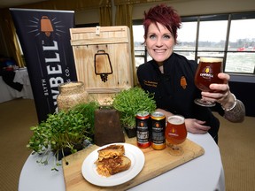 Kim Sutherland, executive chef of Cowbell Brewing Co., says Cowbell?s Doc Perdue?s Bobcat beer pairs well with the rich, spicy pimento grilled cheese sandwich she will make on the London Food and Wine Show?s demonstration stage on the weekend. (Morris Lamont, The London Free Press)