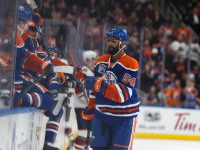 Edmonton Oilers' Jujhar Khaira celebrates his first NHL goal Monday, Jan. 16, 2017, against the Arizona Coyotes at Rogers Place, (Ian Kucerak)