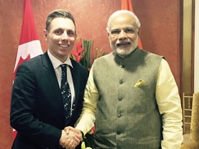 Ontario Tory leader Patrick Brown is now in India. His trip included a meeting with Indian Prime Minister Narendra Modi. (SUPPLIED PHOTO)