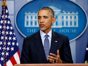 U.S. President Barack Obama speaks during his final presidential news conference, Wednesday, Jan. 18, 2017, in the briefing room of the White House in Washington. (AP Photo/Pablo Martinez Monsivais)