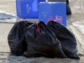 Garbage in London is now restricted to three bags/containers per household, as of Monday, Jan 16, 2017. (MORRIS LAMONT, The London Free Press)