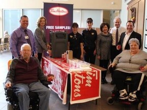 Randy and Kelly Annett, owners of the Tim Hortons in Chelmsford, showed their appreciation to residents and staff at St. Gabriel Villa by serving free coffee to residents and staff. Supplied photo