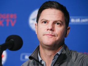 Blue Jays GM Ross Atkins holds a media availability to discuss the signing of Jose Bautista in Toronto on Thursday, Jan. 19, 2017. (Veronica Henri/Toronto Sun)