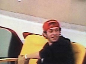Sarnia police are searching for this man, pictured here in security footage, in connection to an altercation at Two Amigos Tavern last month. Police say a 31-year-old man required stitches after he was struck in the face with a beer bottle at the bar in the early morning hours of Dec. 27, 2016. (Handout)