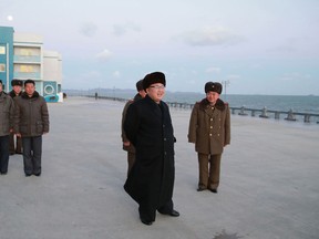 This undated picture released from North Korea's official Korean Central News Agency on Jan. 15, 2017 shows North Korean leader Kim Jong-Un inspecting the newly-built Kumsanpho Fish Pickling Factory and Kumsanpho Fishery Station. (AFP PHOTO/KCNA VIA KNS/STR /South Korea)