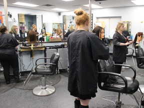 Fanshawe College's Studio 133 in Woodstock is part of a new recycling program that sees stylists and instructors recycle hair, dyes, and other materials. Those waste products are then repurposed by the Green Circle Salons diversion program, which uses hair to mop up oil spills and turns old hair colour into plastic. (MEGAN STACEY/Sentinel-Review)