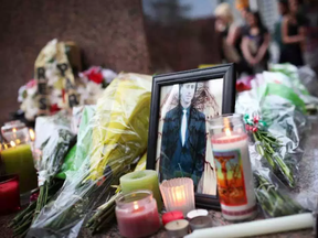 A shrine to slain St. Patrick's High School student Brandon Volpi who died June 7 in fight after his high school prom. (Cole Burston, Postmedia)