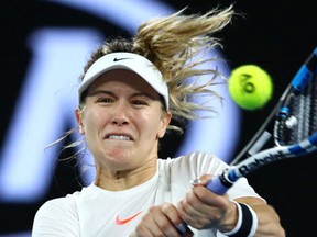 Eugenie Bouchard of Canada plays a backhand in her third round match against Coco Vandeweghe of the United States on day five of the 2017 Australian Open at Melbourne Park on January 20, 2017 in Melbourne, Australia. (Cameron Spencer/Getty Images)