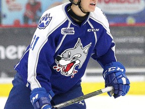 Sudbury Wolves defenceman Owen Lalonde in action against the Mississauga Steelheads in Sudbury, Ont. on Sunday January 15, 2017. Gino Donato/Sudbury Star/Postmedia Network