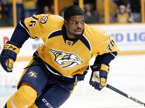 Injured Nashville Predators defenceman P.K. Subban will be a surprise addition to the lineup Friday against the Edmonton Oilers, who are starting goalie Cam Talbot for 43rd time this year. (File)