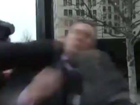 Alt-right leader Richard Spencer is assaulted during an interview with CNN about Donald Trump's inauguration on Friday, Jan. 20, 2016.