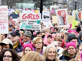 Protesters march in support of the Women's March on Washington in Toronto on Saturday, January 21, 2017. Protests are being held across Canada today in support of the Women's March on Washington. Organizers say 30 events in all have been organized across Canada, including Ottawa, Toronto, Montreal and Vancouver. THE CANADIAN PRESS/Frank Gunn)